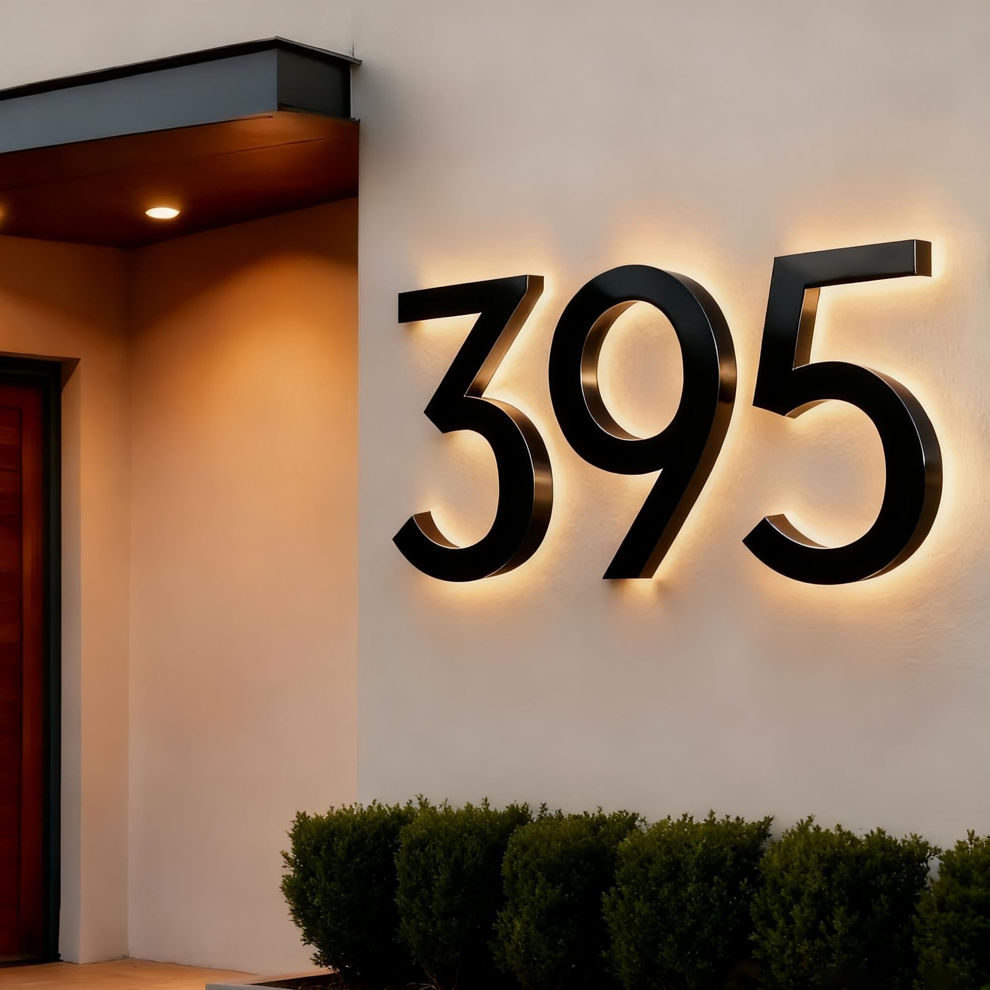 Custom LED House Numbers for Outside Light Up, Personalized Large Solar Powered Backlit Numbers, Waterproof Illuminated Address Numbers