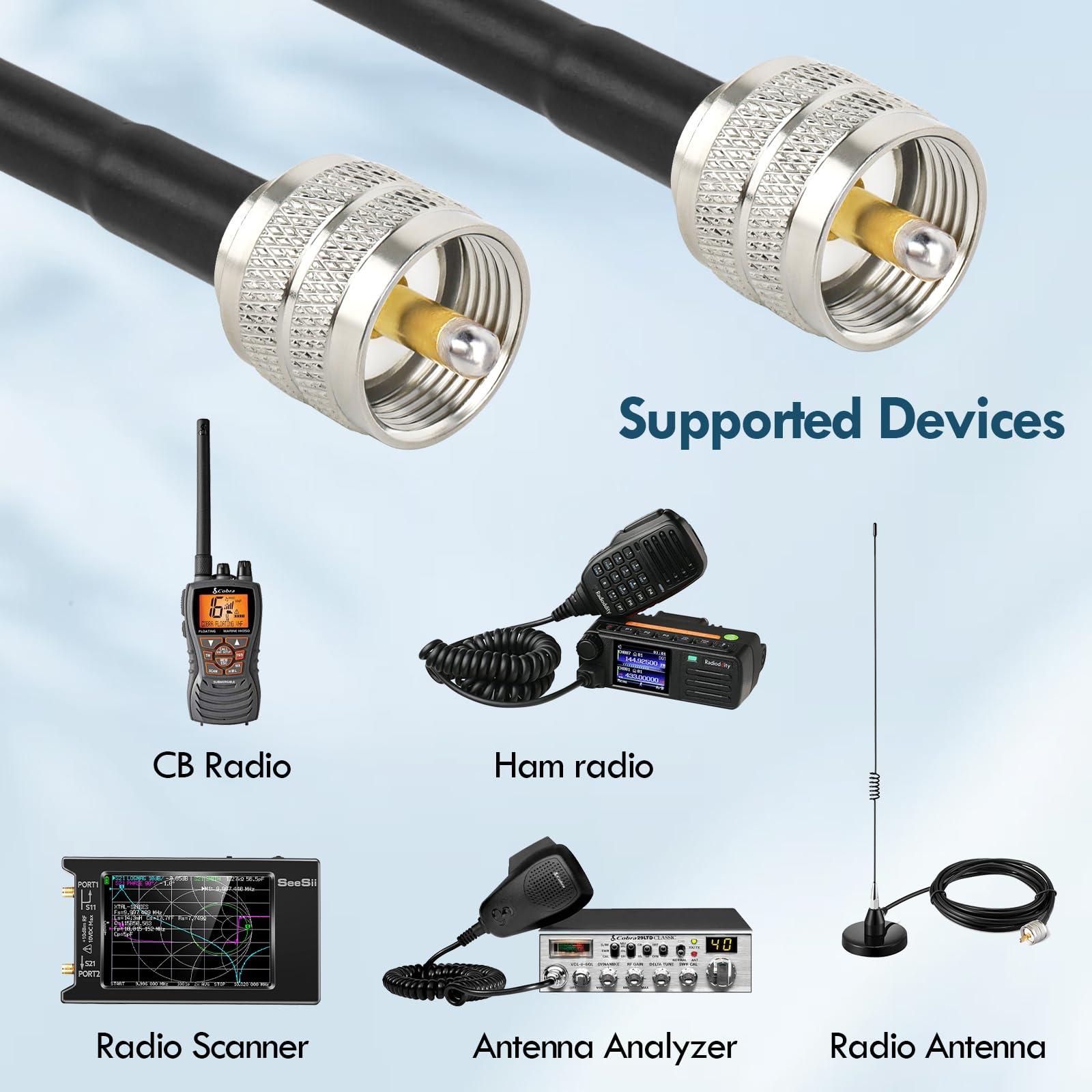 MOOKEERF Câble coaxial CB – Câble coaxial RF RG58 PL-259 UHF mâle vers mâle à faible perte pour radio CB radio amateur analyseur d'antenne, compteur SWR (rouge)