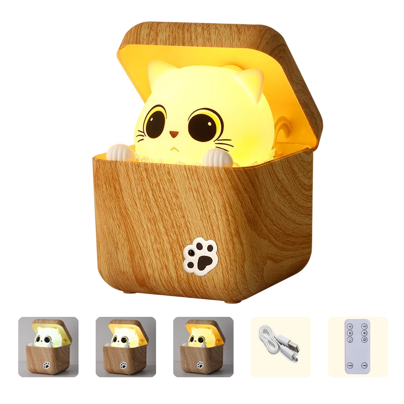 alloneslife Multifunctional USB Rechargeable Cats Night Light with 3 Brightness Levels Bedroom Lighting Suitable for Home Use Fun Pet Night Lamp