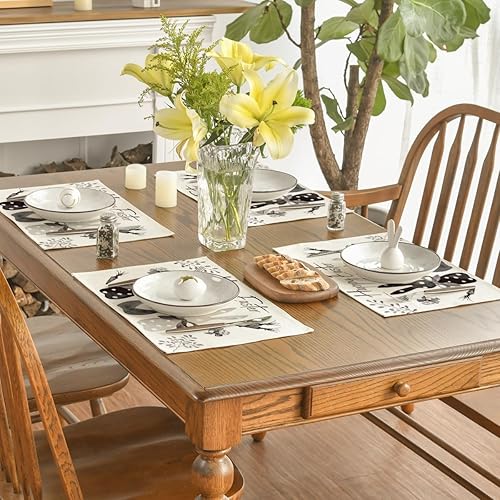 Miniatura 4 de Artoid Mode Juego de 4 manteles individuales de primavera de 12 x 18 pulgadas con diseño de conejo de conejo blanco y negro, para decoración de