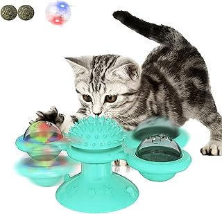 Cat Toys for Indoor Cats,Interactive Windmill Cat Toy,Cat Spinner Toy Suction Cup Cat Toothbrush Toy Kitten Teething Toys with Hair Brush Turntable Massage Scratching Tickle for Cats Kitten Kitty