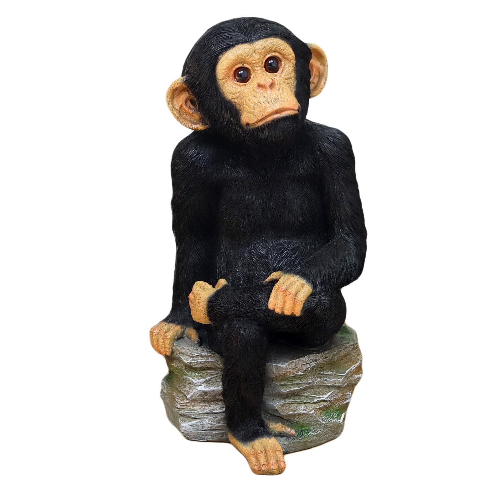 Darthome Monkey On The Rocks Ornament Black Resin Large Sitting Chimp Novelty Figure Gift