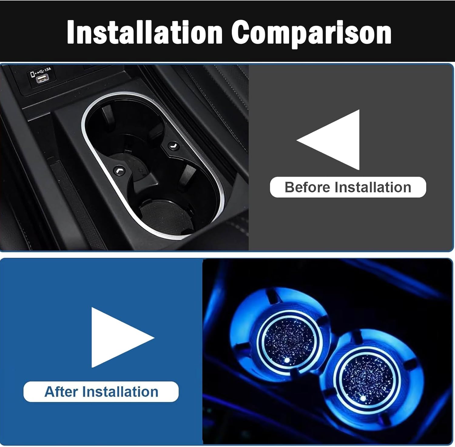 2PCS LED Car Cup Holder Lights, Light up Car Coasters for Cup Holders 7 Colors Changing USB Charging Mat Waterproof Cup Pad, Car Gifts for Men & Women - Image 3