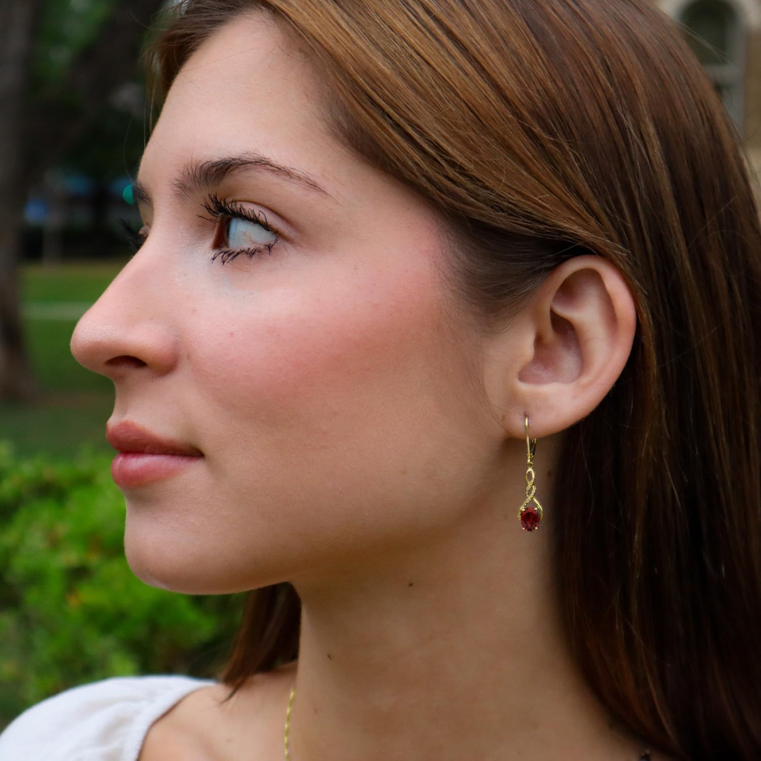 Lab Created Ruby Earrings Diamond Accent in 14k Yellow Gold Plated Sterling Silver