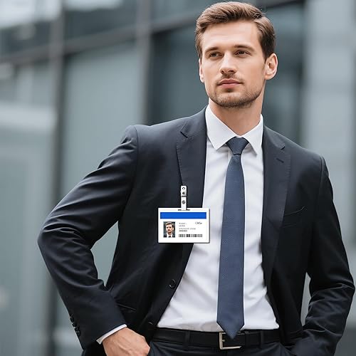 Miniatura 5 de Easytle 30 clips de metal para insignias con correas de PVC transparente, clip para correa de identificación, doble agujero, clips de identificación