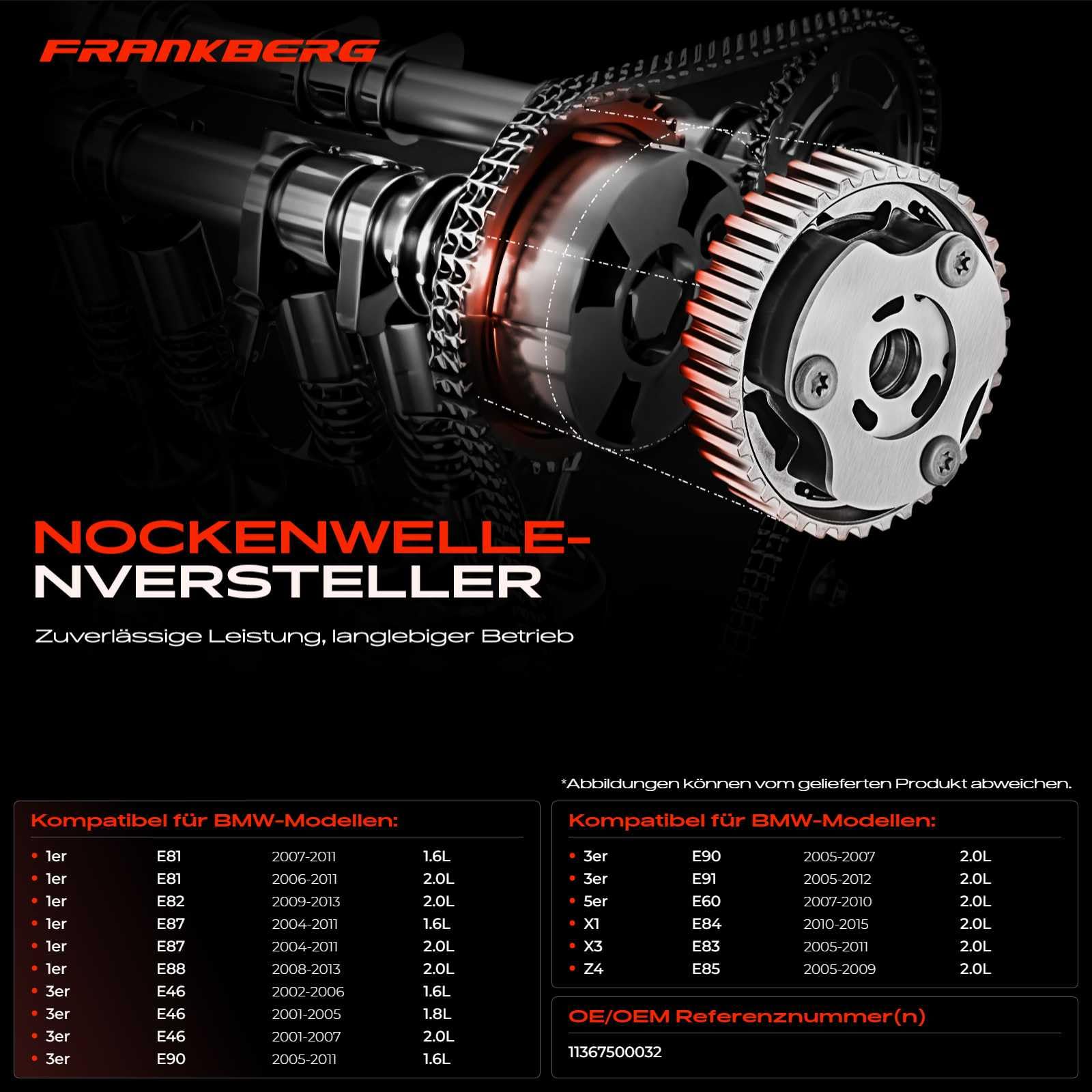 Frankberg Nockenwellenversteller Einlassseite Kompatibel mit 1er E87 116i-120i 3er E90 316-330 3er Touring E91 316-330 5er E60 520-530 5er Touring F11 523i-530i Replace# 11367500032
