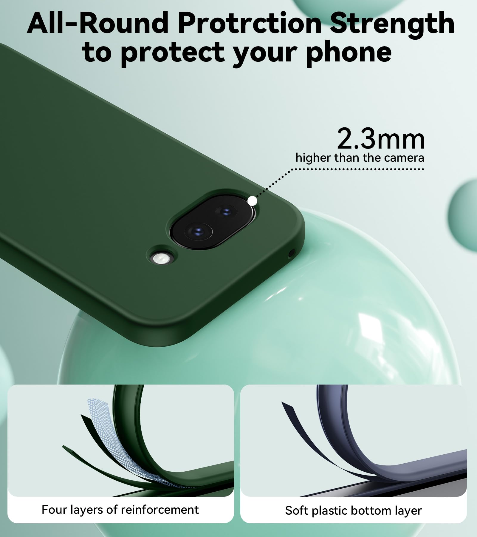 FLLAO Cover Compatibile con Google Pixel 9A 5G con 2 Pellicola Vetro Temperato, Custodia Ultra Sottile Silicone TPU Morbido Case Protettivo Verde