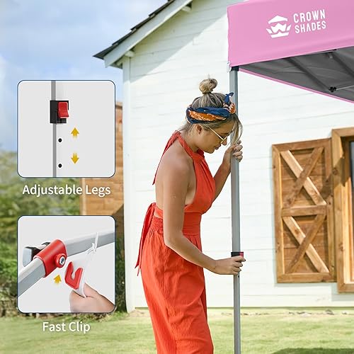 Miniatura 4 de CROWN SHADES Tienda de Campaña, Refugio Portátil Plegable de 10 x 10 Pies para Exteriores con 1 Pared Lateral, Bloqueo Central Fácil de 1 Pulsión,