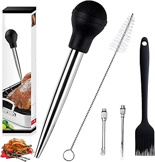 Poire à jus, Poire à Sauce en Acier Inoxydable 304，Pipette pour Sauce de Qualité, avec avec injecteur de Marinade et Brosse à Huile，Brosse de Nettoyage