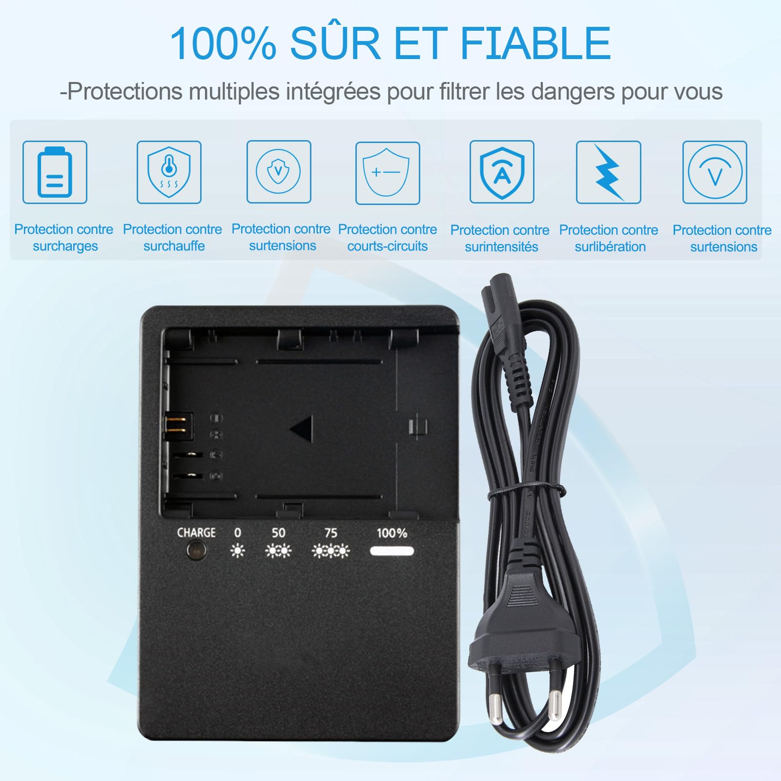 LP-E6 LP-E6N LP-E6NH LC-E6E Chargeur de Batterie Compatible avec Canon EOS R,R5, R6,5D Mark IV,5D Mark III,5D Mark II,5DS,80D,90D,70D,60D,7D Mark II,7D,6D Mark II Appareil Photo & 100cm AC Power Cord