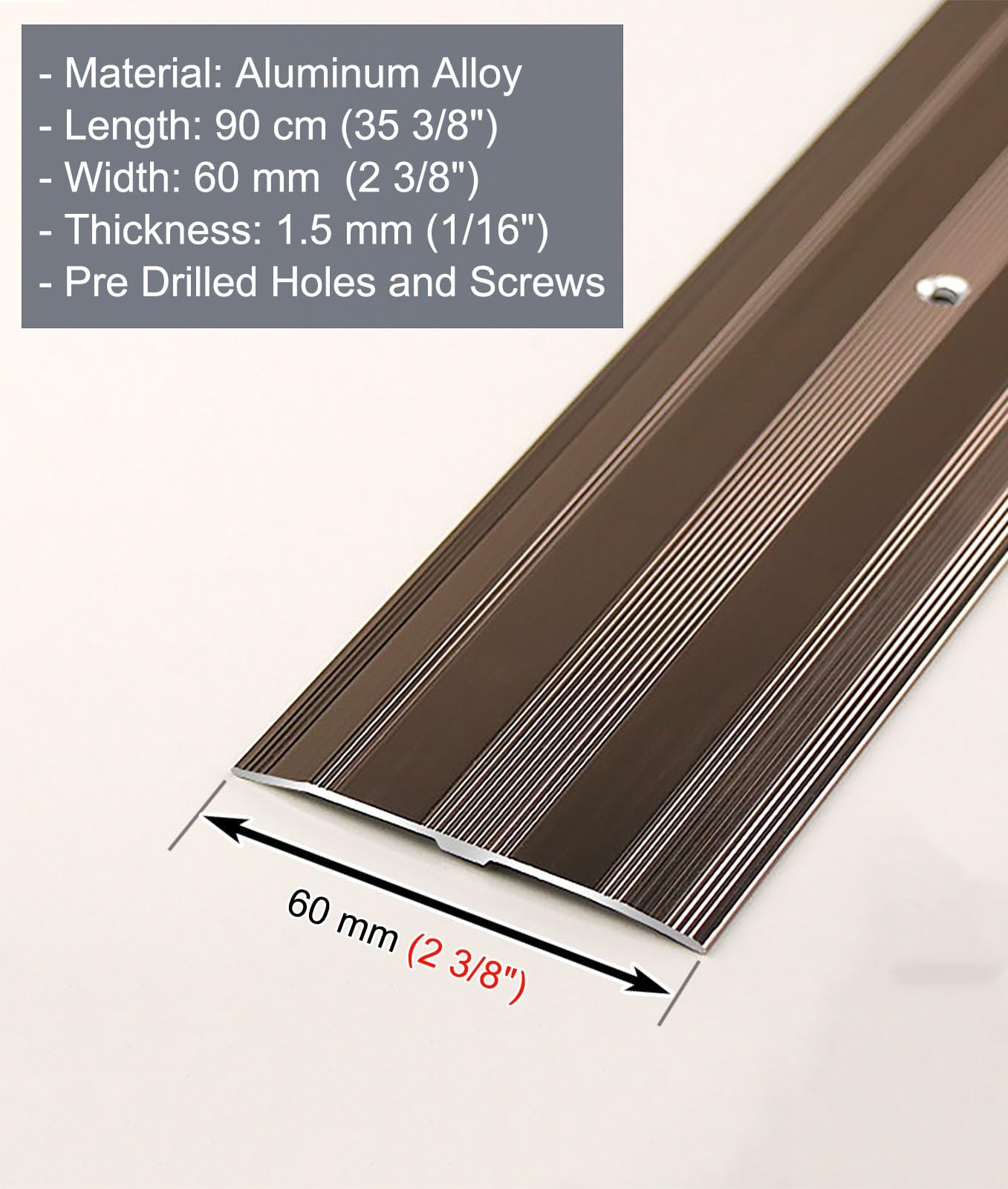 Profil Przejściowy Aluminiowa Listwa Ochronna do Podłóg, Metalowy Próg Drzwiowy Łączący Drewno z Płytkami, Antypoślizgowa Listwa Wykończeniowa, Trwała Listwa Rozdzielająca(Brown)