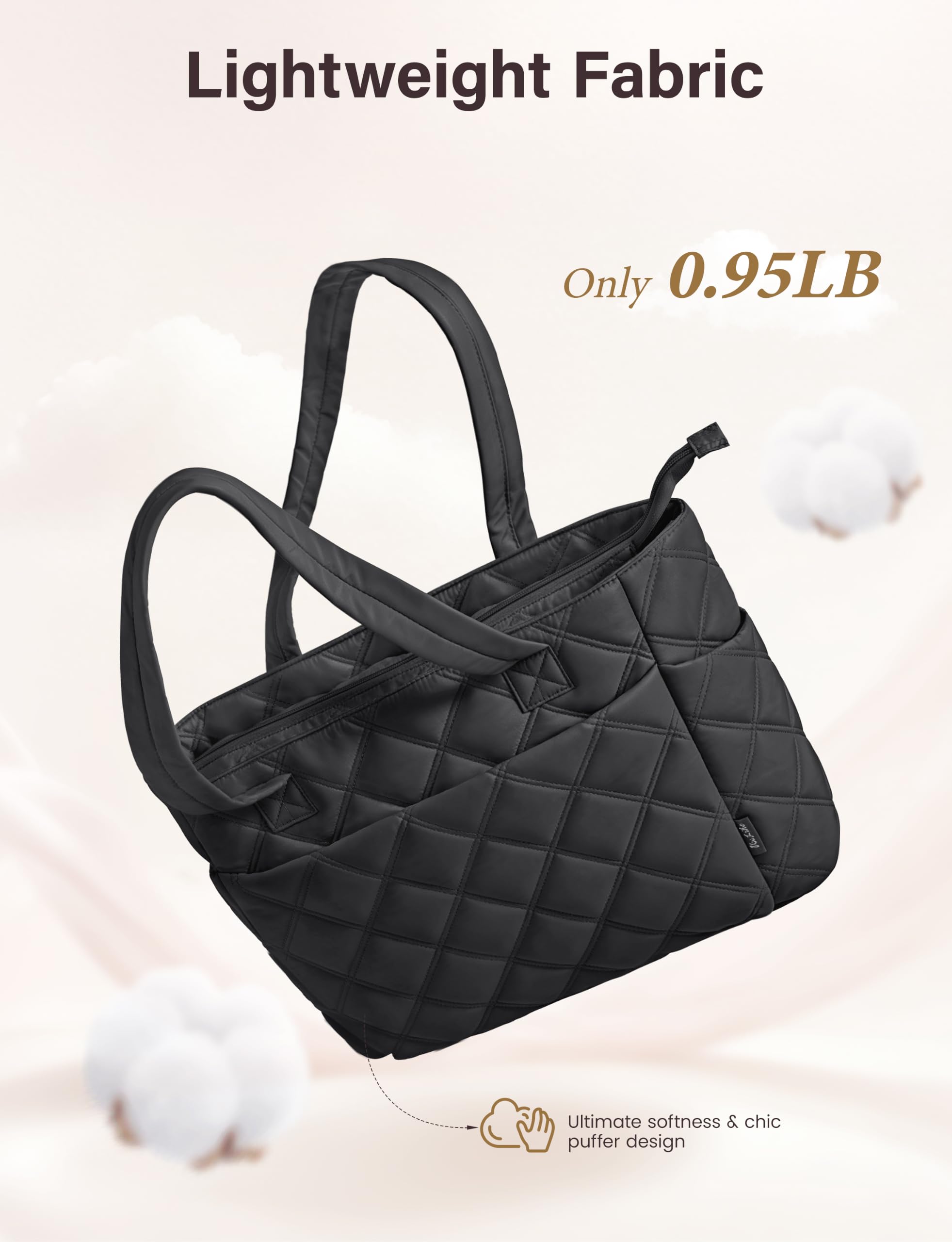 Uselike Bolsa de mano para mujer, ligera, acolchada, con compartimentos para viajes, bolsa de hombro acolchada con cremallera