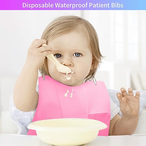 Miniatura 7 de Babero Dental Desechable Rosa Babero de Polietileno Impermeable Baberos para Pacientes de 3 Capas para Tatuaje Servilletas de Papel para Clínica