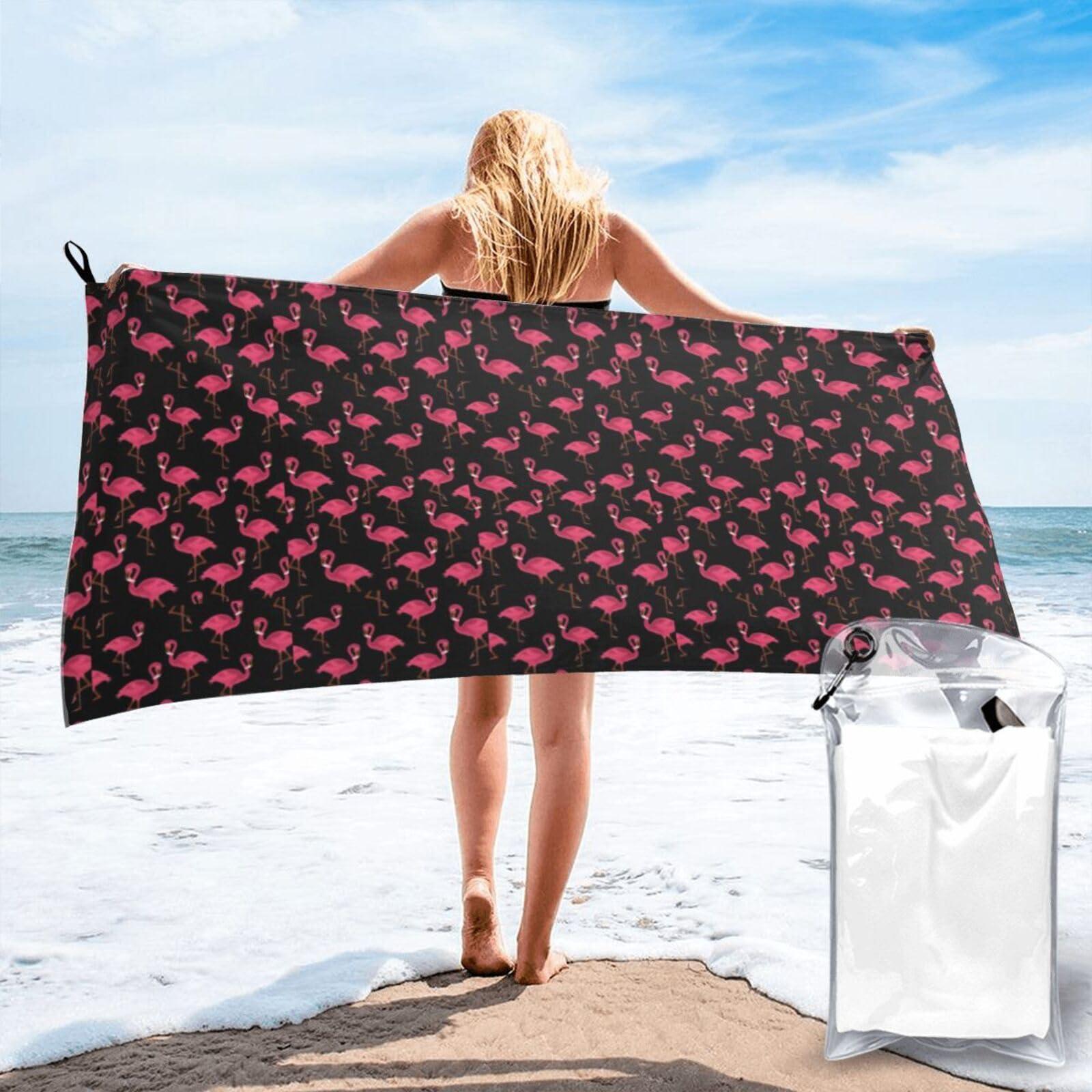JBJGKHLP Lovely Pink Flamingos Print Quick Dry Portable Towel For Beach Camping Hiking Yoga Fitness Outdoor Adventures