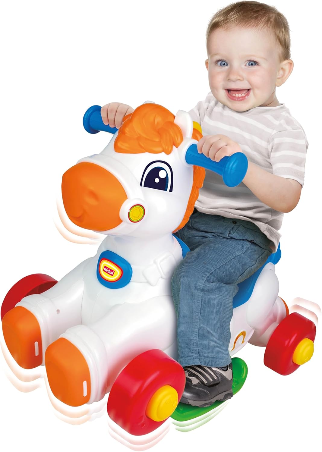 Winfun Giddy-up Horsey 2-in-1 Rocking & Ride-On Toy – Interactive Motion Sensor with Sounds, Lights & Music, Easy-Grip Handles, Toddler Developmental Toy for Ages 12–36 Months, 44 lb Capacity