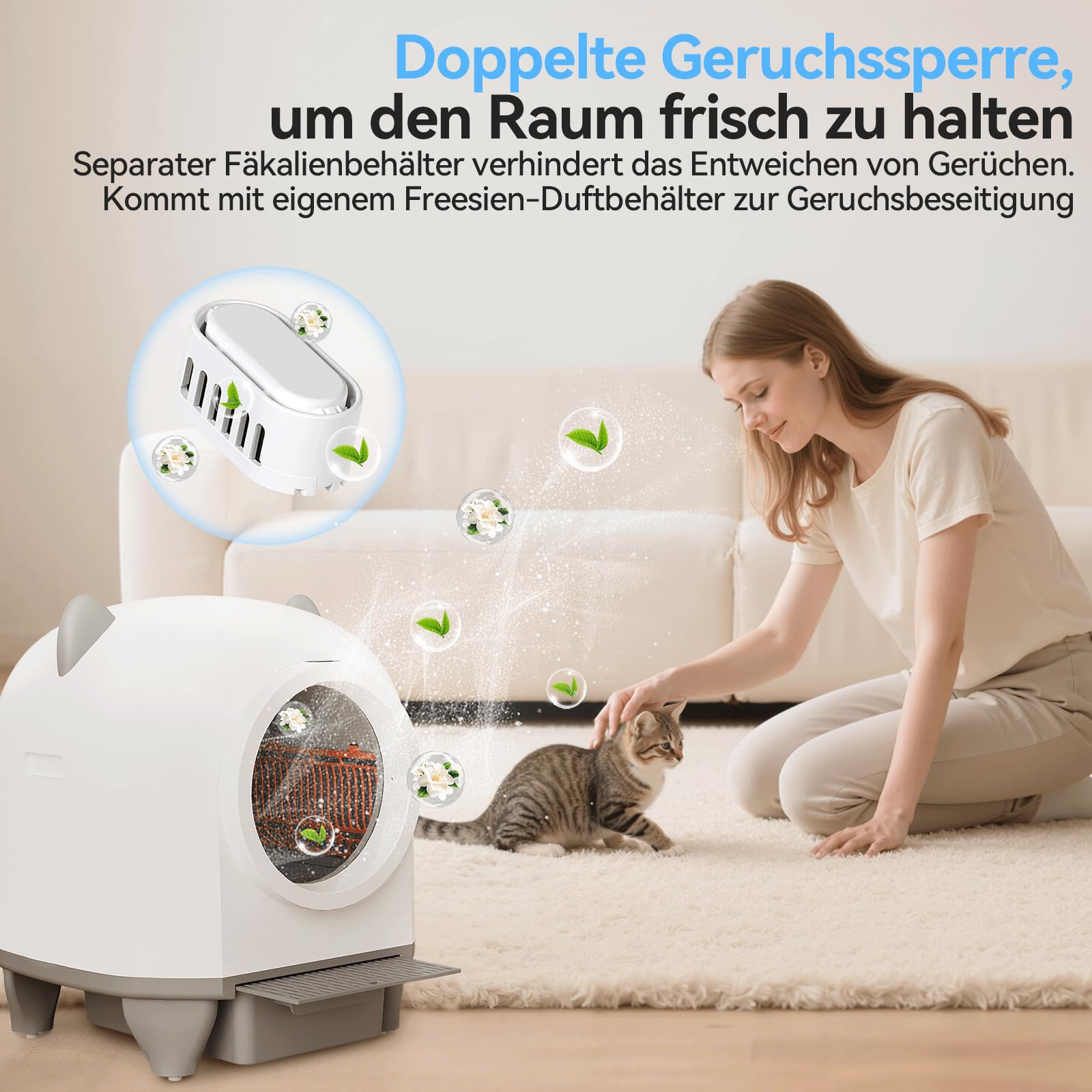 Devoko Selbstreinigendes Katzenklo, 90 l, Elektrisch, mit Müllbeuteln und Matte, Große Kapazität, Sofortreinigung, Ideal für große Katzen, Geeignet für Mehrkatzenhaushalte