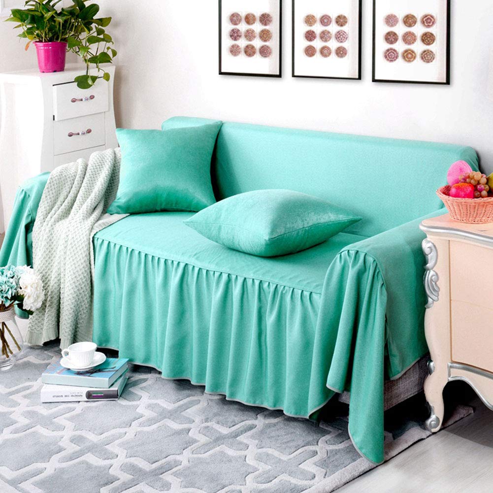 SDouble-Sided Solid Color Thick Fabric Non-Slip Sofa Cover 1/2/3/4 Seat Chaise Sofa Cover Country Sofa Towel Full Cover Sofa Slipcover Reversible Sofa Cover,Elf green,3 seaster