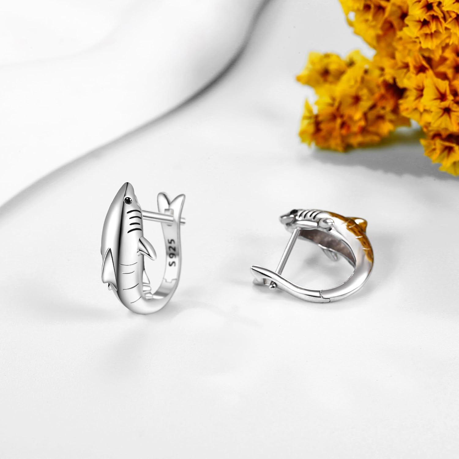 Shark Earrings For Women Sterling Silver Black Shark Hoop Earrings Jewelry For Women Ocean Lovers - Image 3