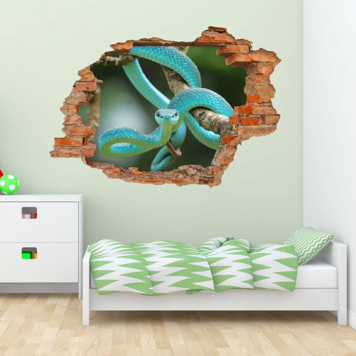 Nikima 105 - Adesivo da Parete Murale, Stickers Bambini Attacca Stacca, Motivo Serpente AST Verde/Blu, Decorazione da Parete, in 6 Misure, per Cameretta dei Bambini, Dimensioni 1750 x 1210 mm