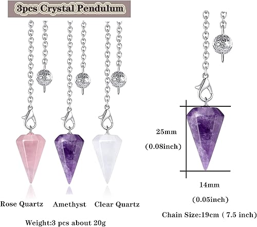 Miniatura 8 de DUQGUHO Juego de 6 piezas de péndulo de cristal, accesorios Wiccan, herramientas de adivinación, cristales curativos naturales, colgantes de piedras