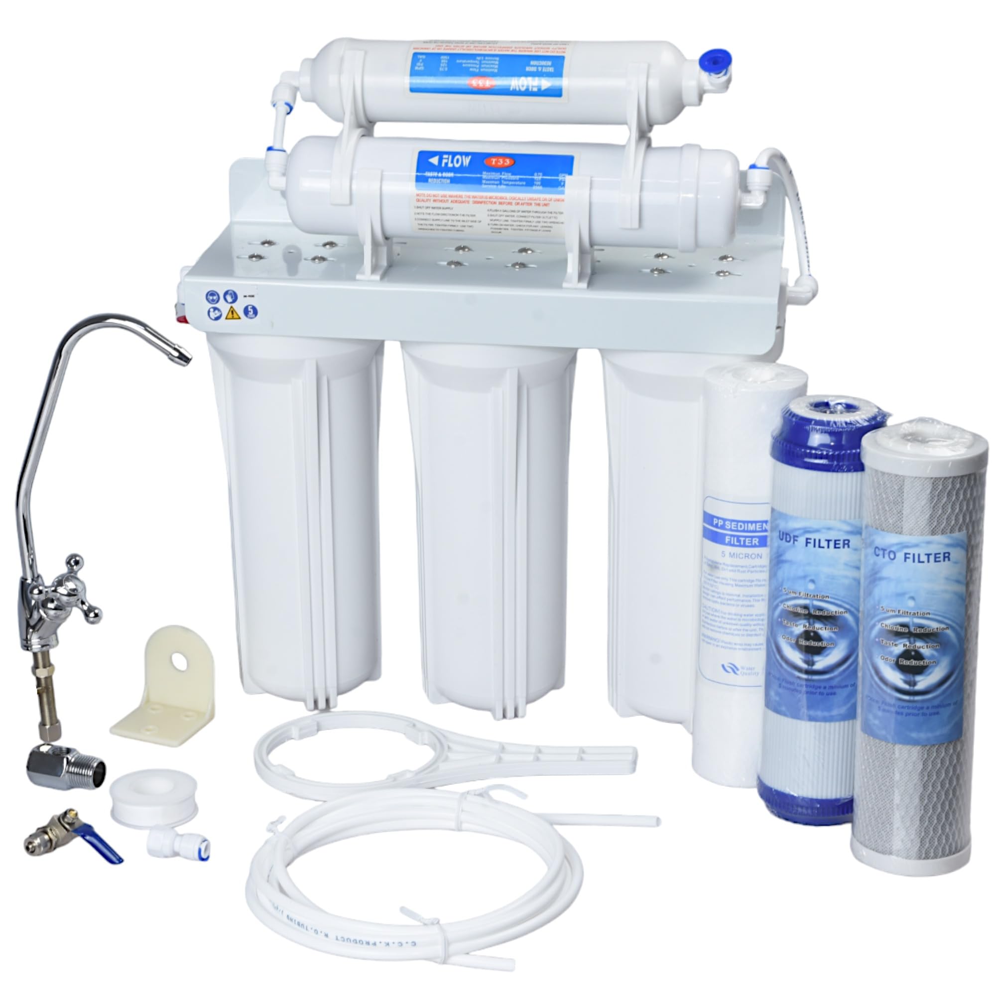 Purificador de agua de 5 etapas, filtro bajo fregadero filtración, sistema con grifo, accesorios de montaje de carbono activo, sedimentos