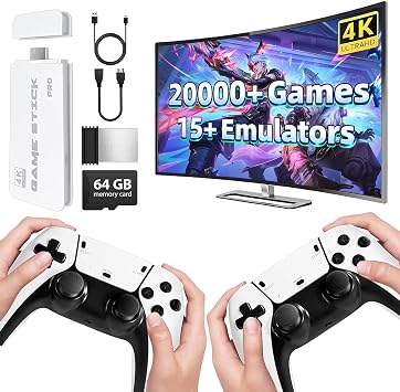 Retro Game Stick 4k Hdmi Output 2.4ghz Wireless Tv Retro Gaming Console Plug and Play Video Games with 20,000+ Games and 23Built-in Emulators White
