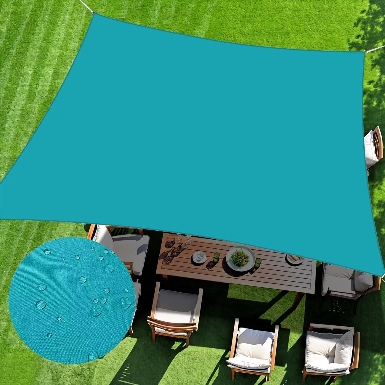 ChasingMoon Waterproof Sun Shade Sail, 4' x 6' Turquoise Rectangle UV Block Outdoor Sunshade, for Backyard, Deck, Patio, Garden, Outdoor Activities (