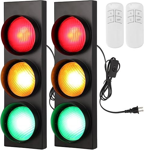 Miniatura 7 de yeesport Lámpara de Pared con Señal de Tráfico, Luz LED de Tráfico Retro con Control Remoto, Luz de Stop para Dormitorio Infantil, Luz Decorativa