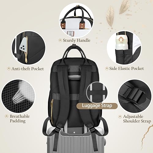 Miniatura 6 de IGOLUMON Mochila para mujer, mochila para laptop de 15.6 pulgadas, mochila de trabajo y negocios, mochila impermeable para la universidad, Negro -