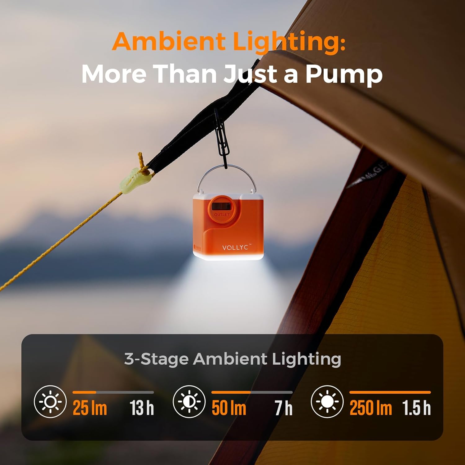 Portable Air Pump for Inflatables, 2400mAh Ultra Powerful Mini Air Mattress Pump with Camping Light, 4.5kPa Electric Air Pump Camping Gear for Pool Float, Air Mattress,Vacuum Storage Bags - Image 5