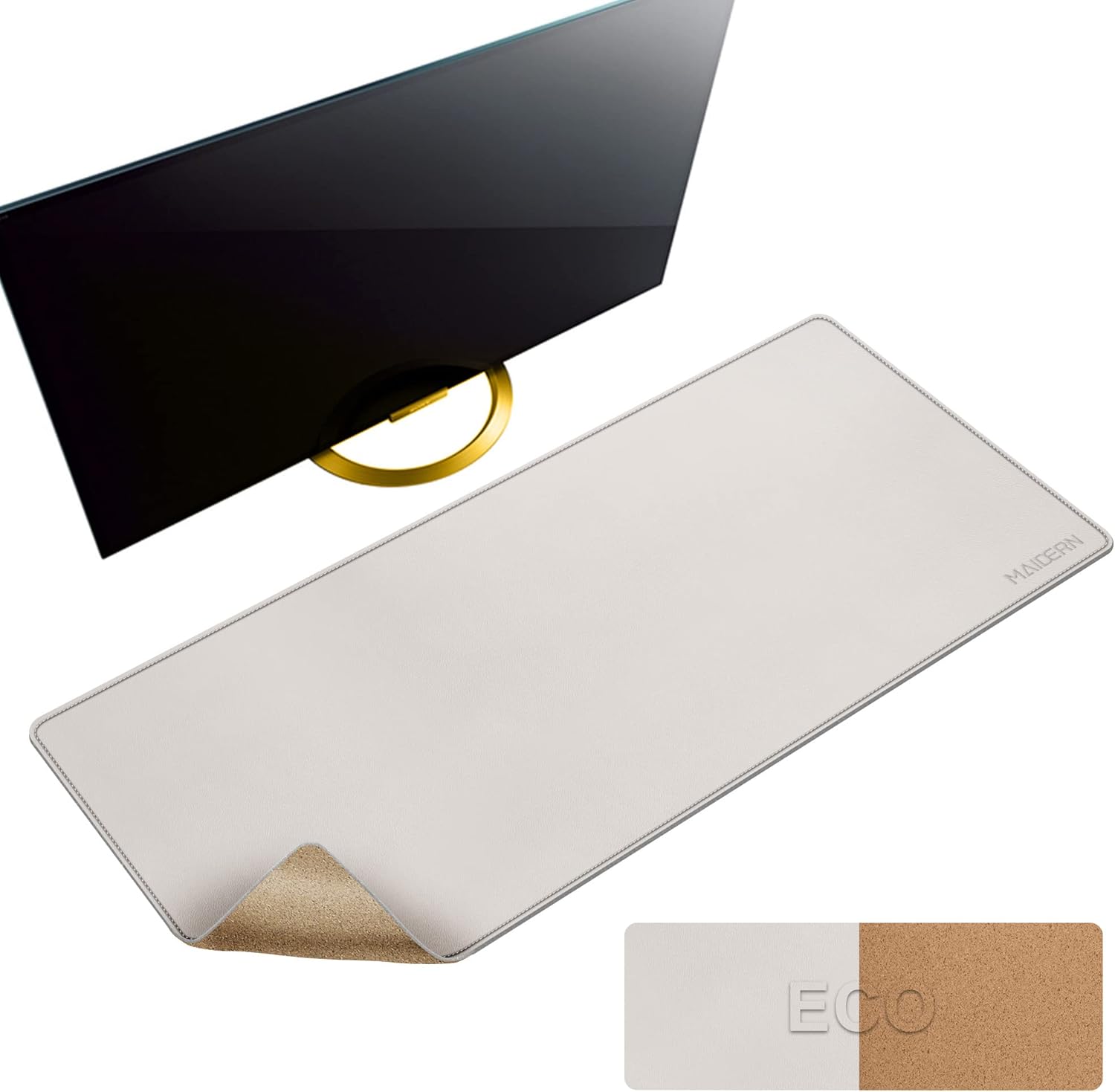MAIDERN 40” x 16” Cork & Leather Desk Pad, Large XXL Desk Mat, Full