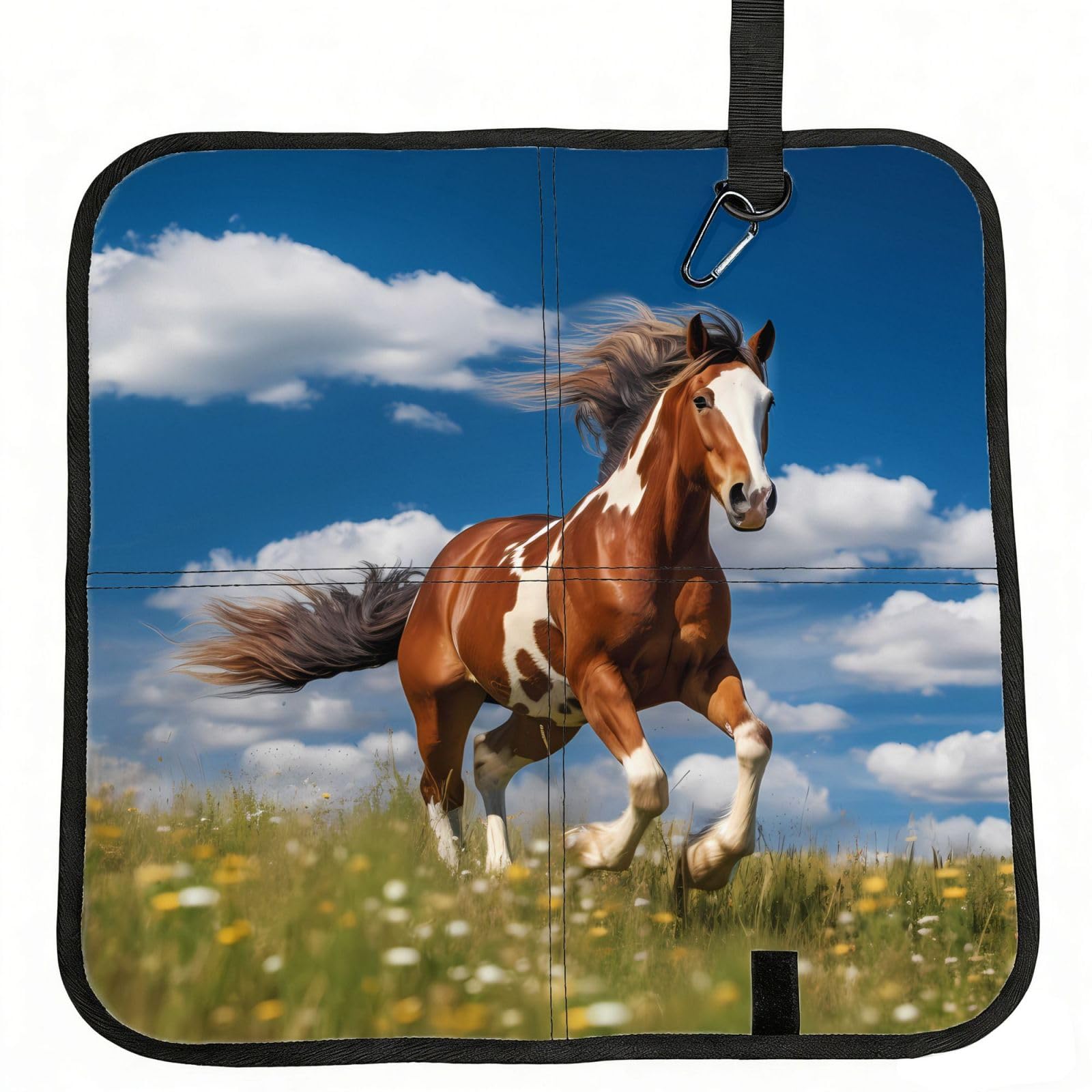 WZYCWB Running Horses Foldable Seating Cushion with Carabiner - Stadium Mat for Camping, Hiking and Outdoor Activities