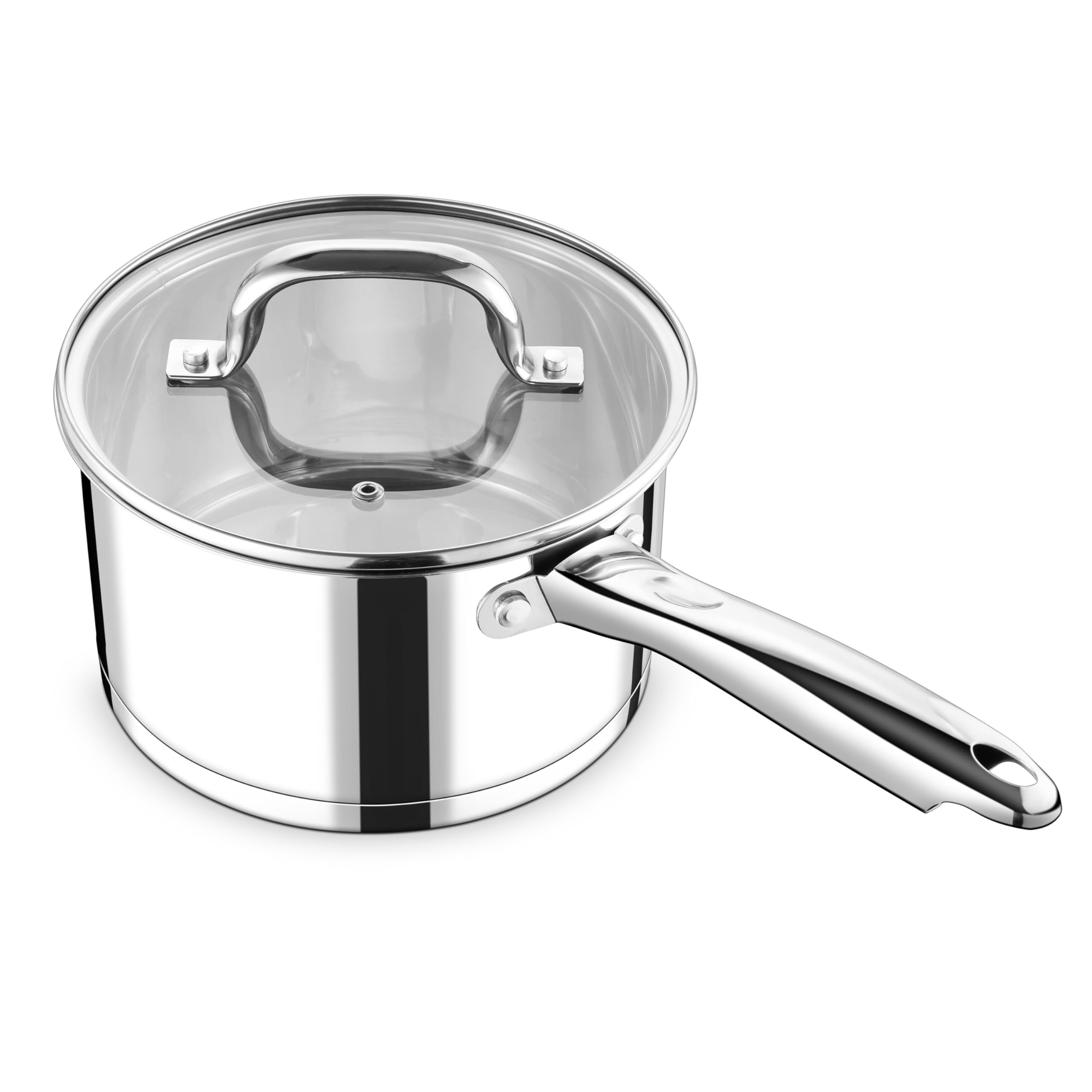 HaWare Rondel 16 cm, stal szlachetna, mały garnek na mleko indukcyjny ze szklaną pokrywką, garnek 1,9 l z 3-warstwowym dnem do wszystkich rodzajów kuchenek, zdrowy i niepowlekany, nadaje się do mycia