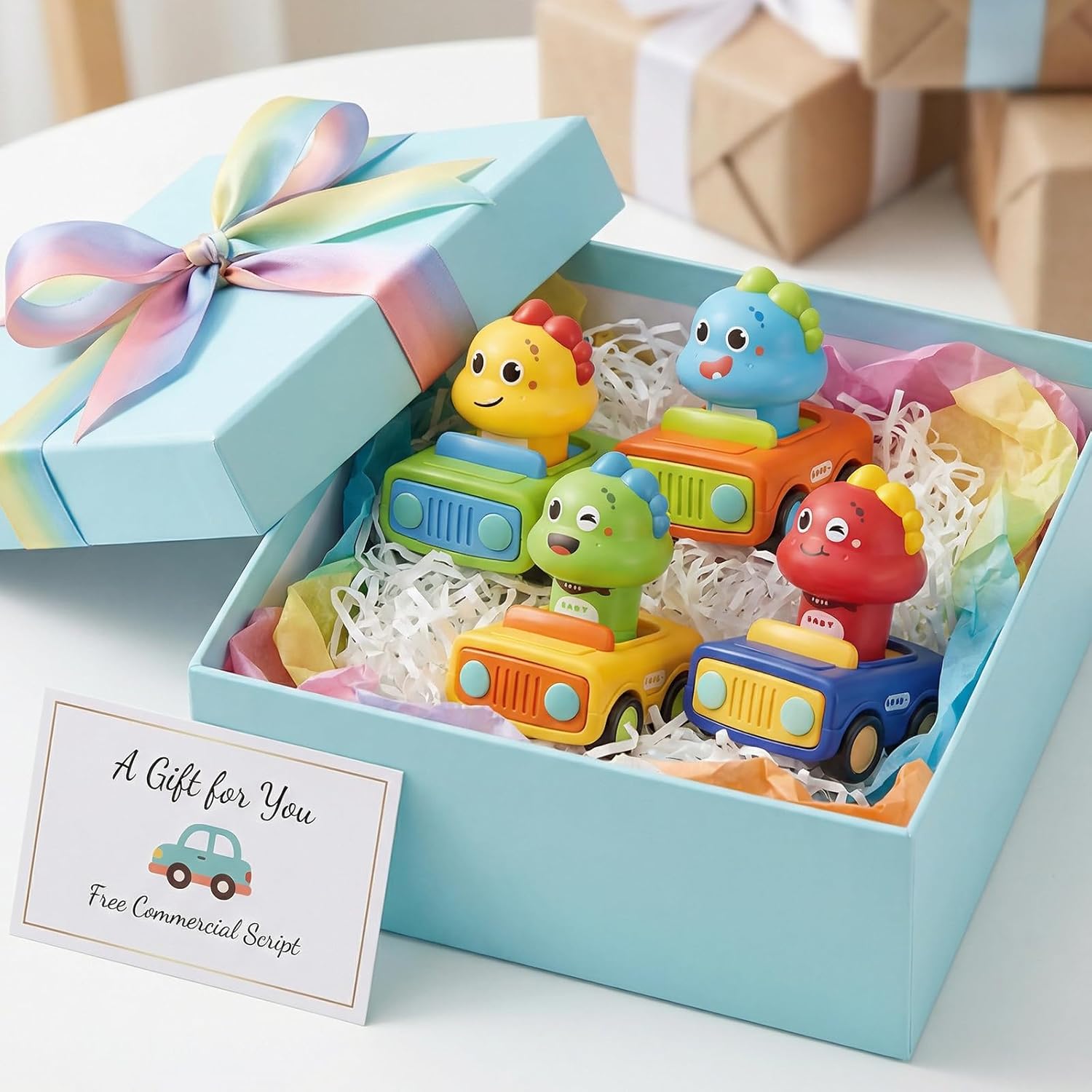 4Pcs Press and Go Dinosaur Toys Car for Toddlers 1-3, Cute Baby Toy Push Vehicle with 360° Rotating Head, Montessori Toys for 1 Year Old Boys Girls Birthday Easter