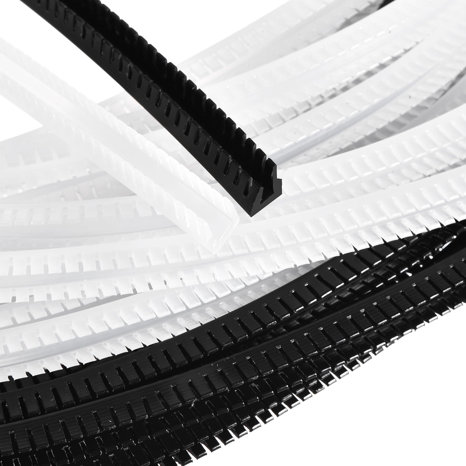 sourcing map 2Pcs U-Shaped Grommet Edging Trim, Fits 4.5-5mm Thickness 33ft Sharp Edge Protectors Push-in Toothed Cable Grommet for Steel Glass Plastic Wood Panel Electrical Wire, Black/White