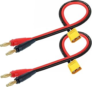 QOFOWIN XT60 Connector Adapter Plug, XT60 Male Plug to 4mm Banana Male Connector with 16AWG 30CM(11.8 inch) Cable for RC Lipo Battery Charge FPV Drone (2 Pack XT60)