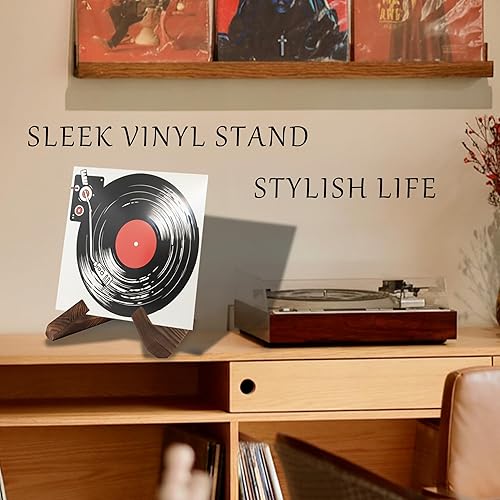 Miniatura 4 de Now Playing - Soporte para discos de vinilo, 1 paquete de soporte de madera para discos de vinilo, soporte para álbum, pantalla retro de madera