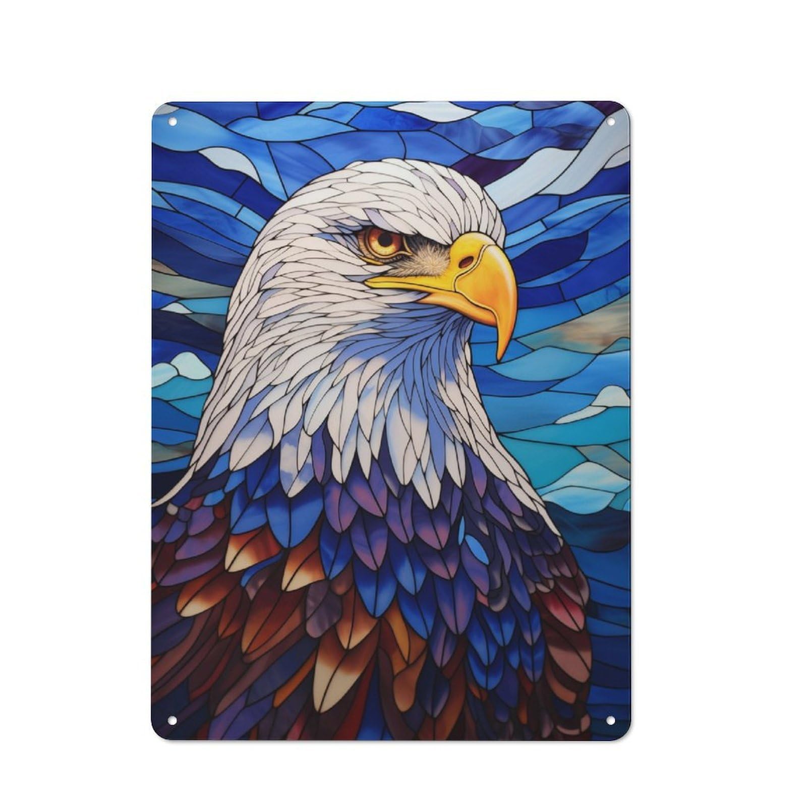 Junmoney Bald Eagle Stained Glass Metal Wall Sign 40X30cm Featuring For Pub Or Café, For Vintage Wall Decor Fans, For Home Office And Studio Walls