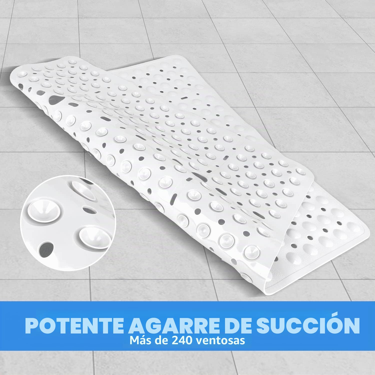 Alfombrilla de ducha cuadrada antideslizante de 70 x 70 cm | Alfombrillas de ducha extra grandes para ducha interior con ventosas y agujeros de drenaje | Alfombrillas de goma antimoho para baño