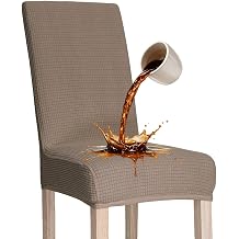 Waterproof Dining Chair Covers, Heavyweight Stretch Jacquard Chair Slipcovers Removable and Washable Chair Covers Seat Parson Chair Slipcover for Dining Room and Kitchen Khaki, Set of 2