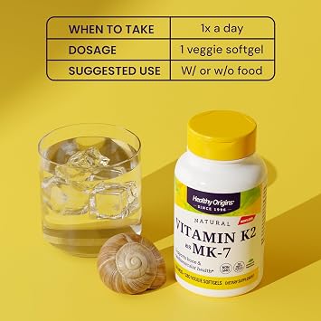 Healthy Origins Vitamin K2 100 mcg (MK-7, Non-GMO, Gluten Free, Cardiovascaular Support, Bone Support), 180 Veggie Gels