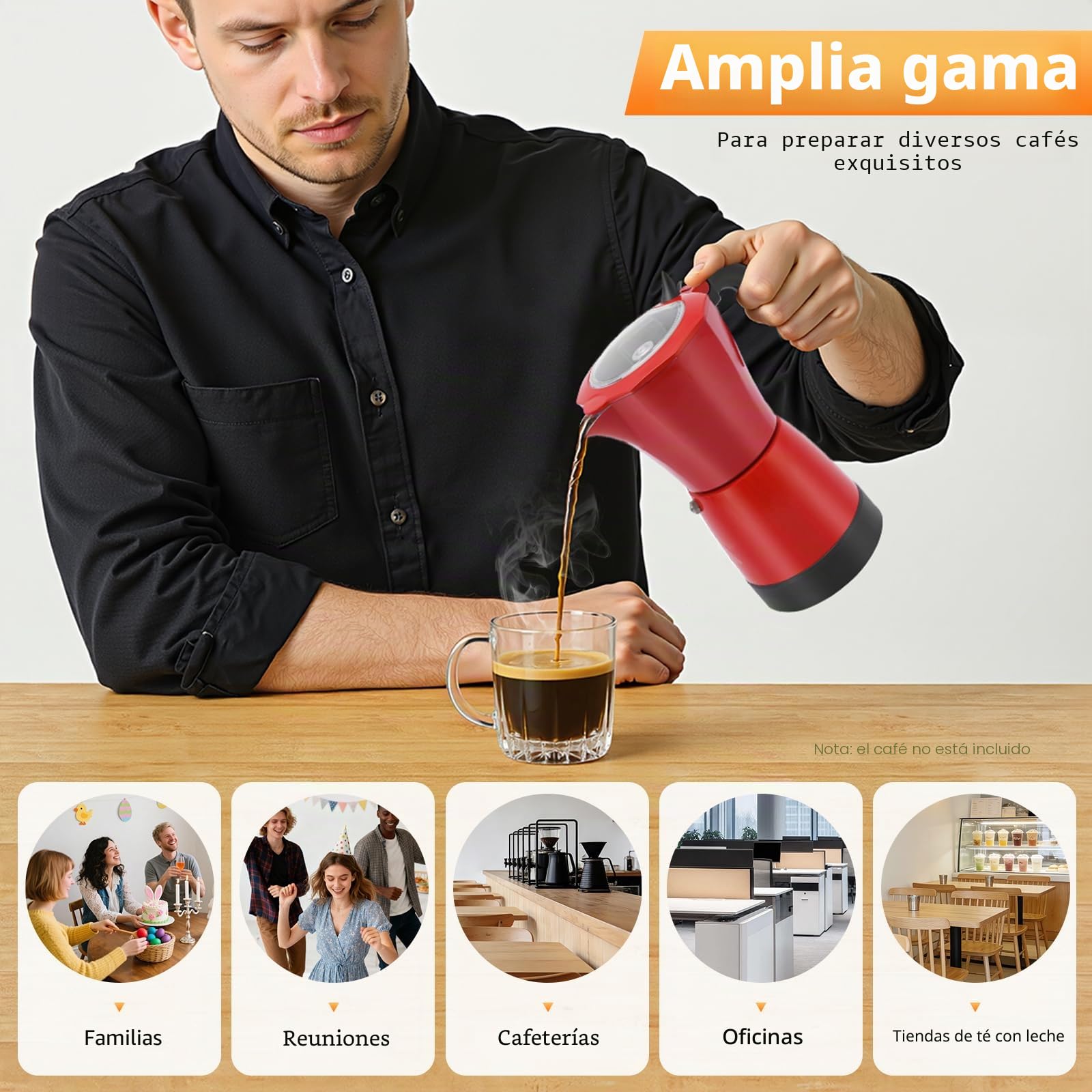 480W Cafetera Italiana 6 Tazas Cafetera para Induccion Cafetera con Base Pequeña Cafeteras Expreso Ofertas Aplicar Casa, Conferencia, Cafetería, DIY Varios Tipos Café Exquisito