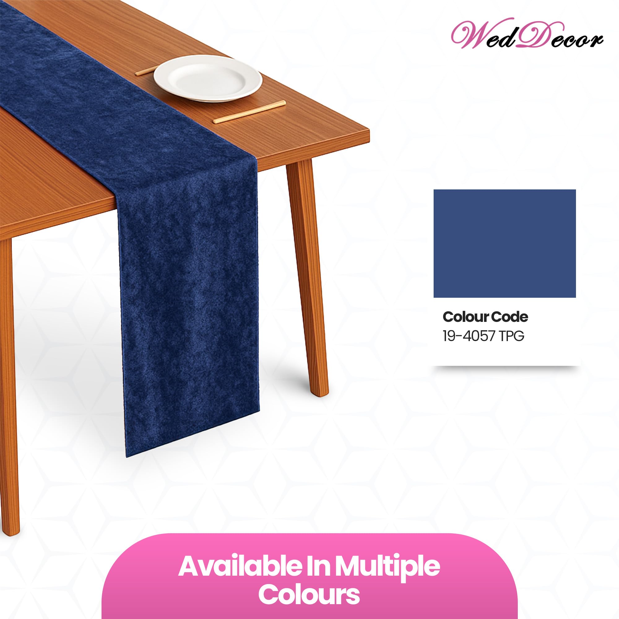 WedDecor Chemin de table en velours écrasé doux lavable pour mariage, cuisine, anniversaire, réception, banquet, Noël et dîner - 33 x 274 cm (bleu marine)