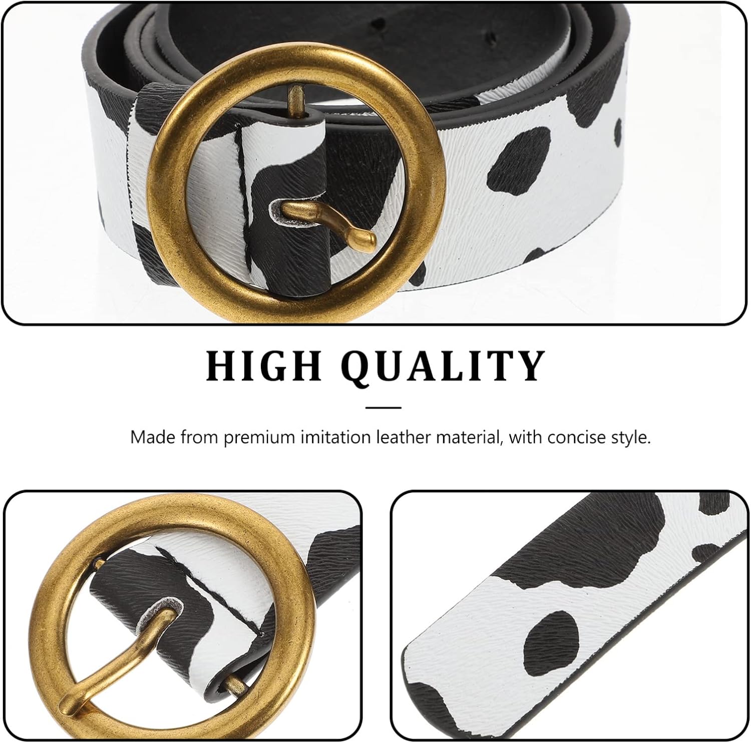 VALICLUD Women Cow Print Belt with Gold Buckle Ethnic Style Waist Strap for Jeans and Dresses Casual Western Waistband Accessory 39.37X1.18 Inch - Image 5