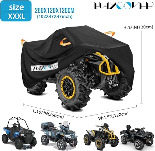 Miniatura 2 de Cubierta para cuatrimoto, resistente al agua, color negro, tela Oxford, protectora de 4 ruedas para 102 pulgadas, Kawasaki Polaris Yamaha Can-Am