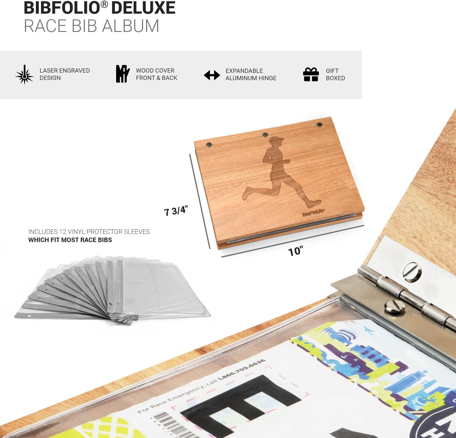 Gone For a Run Premier BibFOLIO® Race Bib Albums | Wood Race Bib Holders for Runners