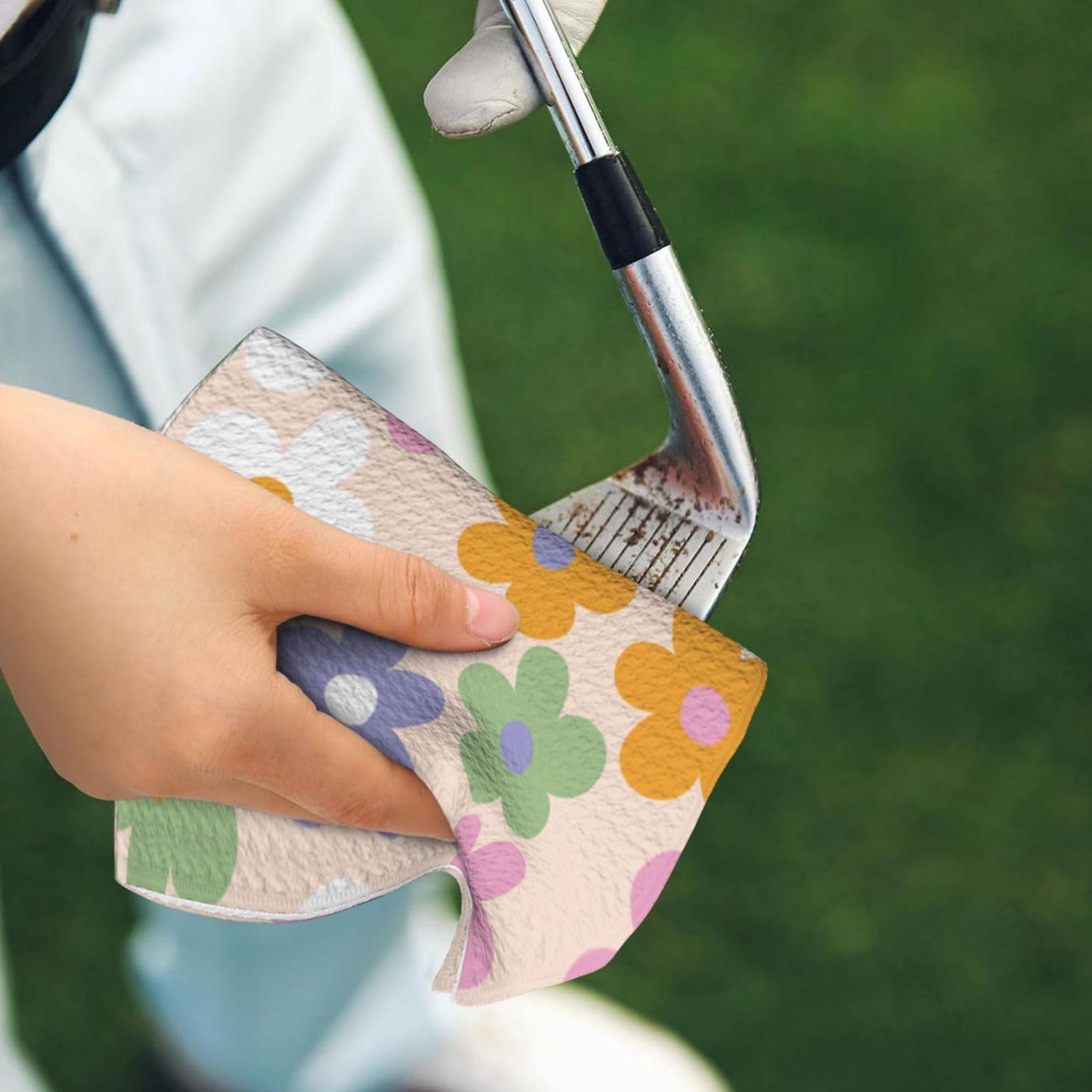 Toalla de golf con flores bonitas (16 x 24 pulgadas) con clip de mosquetón, tela de microfibra de alta calidad, toalla de golf para hombres y mujeres