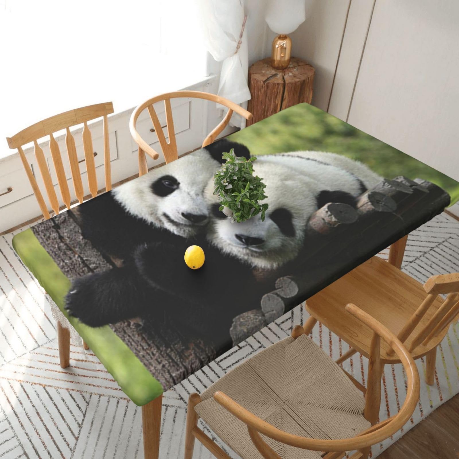 BNVSADC Two Big Pandas Printed 5FT Tablecloth Polyester Kitchen Water Resistant Table Cloth Dining Table Decoration Table Covers, 152x76 CM