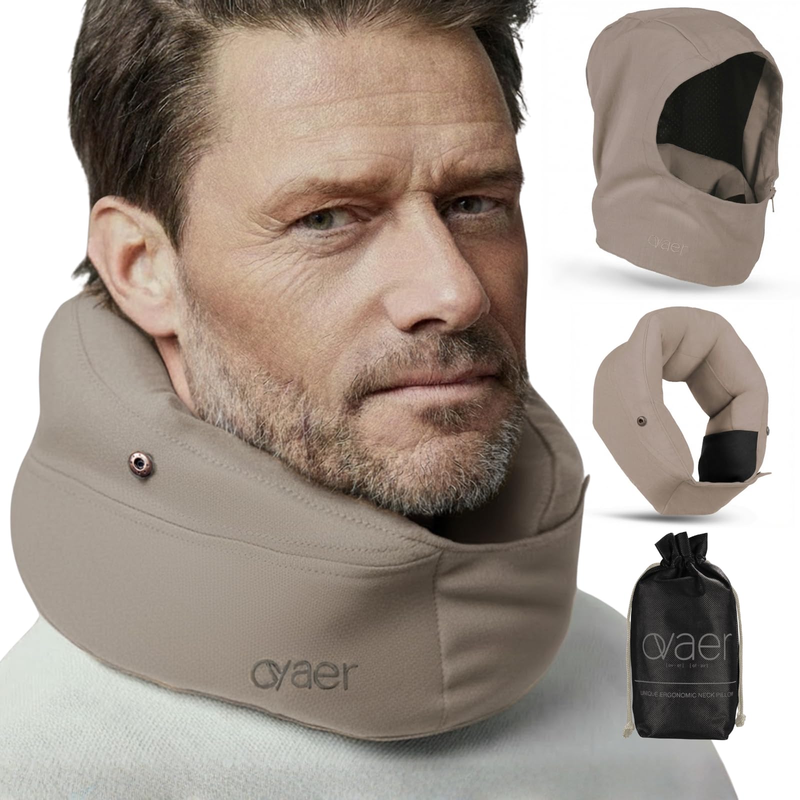 Amazon｜Ovaer ネックピロー フード付き エアー 飛行機 コンパクト