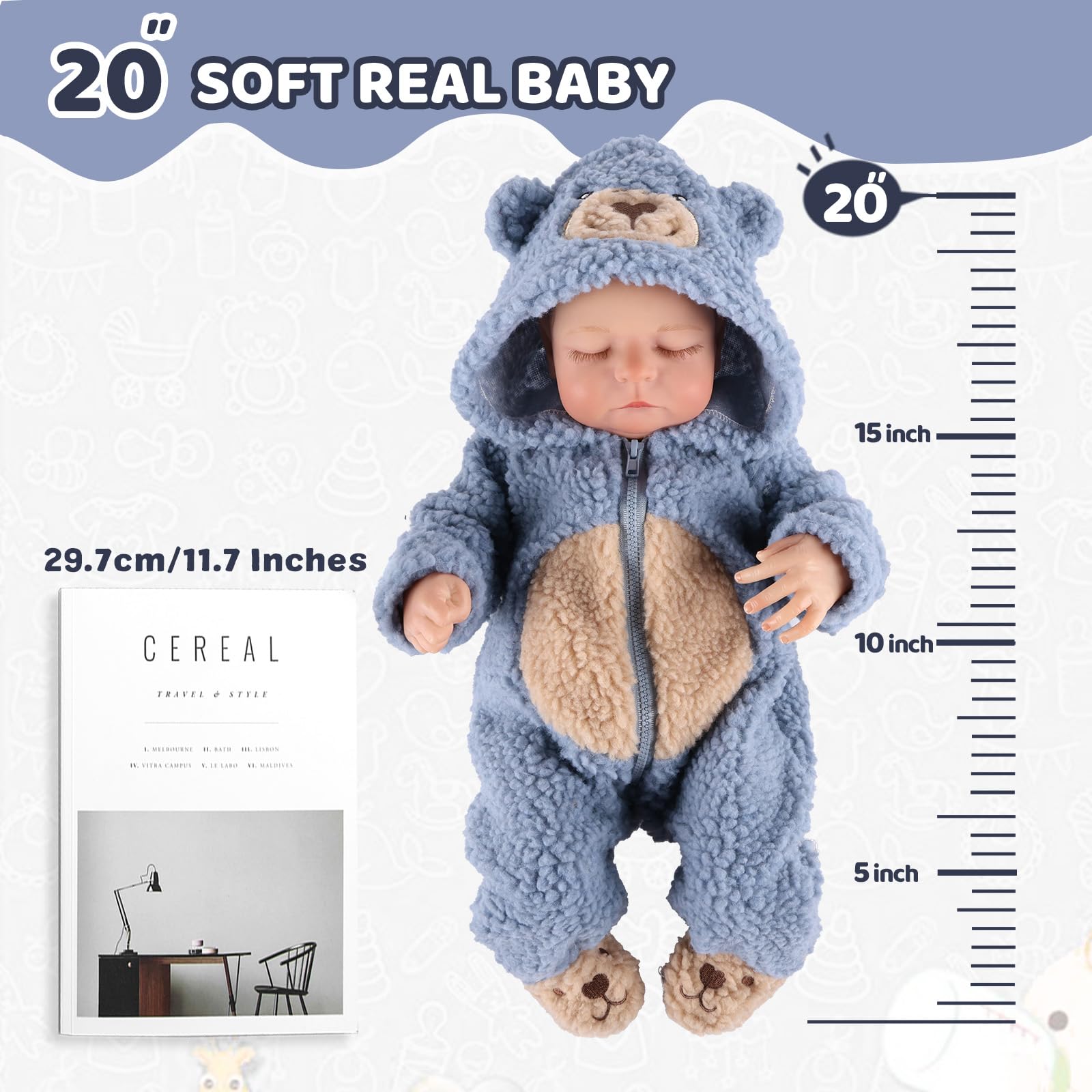 JIZHI Reborn Puppe Junge - 20 Zoll Lebensecht Babypuppen Stoffkörper Augen Geschlossen - Realistisch Puppen mit Zubehör für Kinder ab 3 Jahren | Reborn-Puppe, Weichem Körper, Lebensechten, Offenen Augen, Inklusive Puppenzubehör